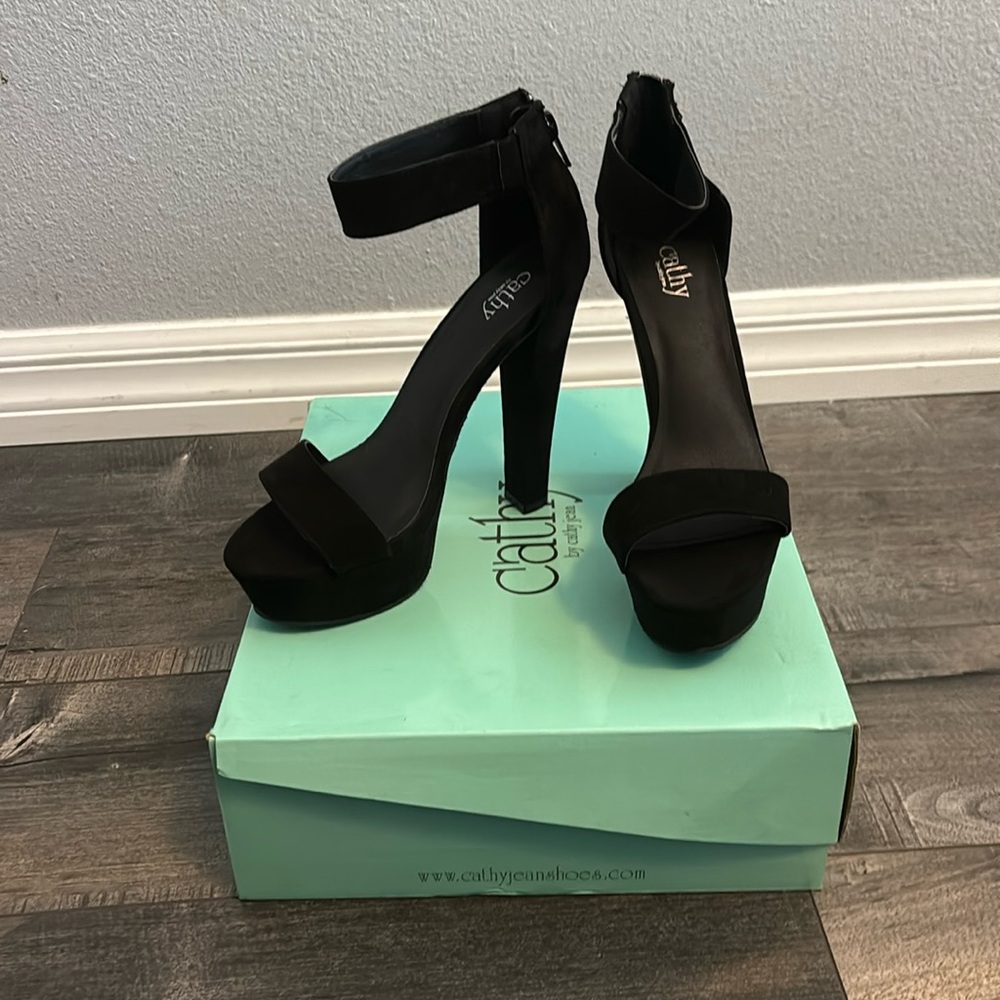 Black Cathy jean platform block heels